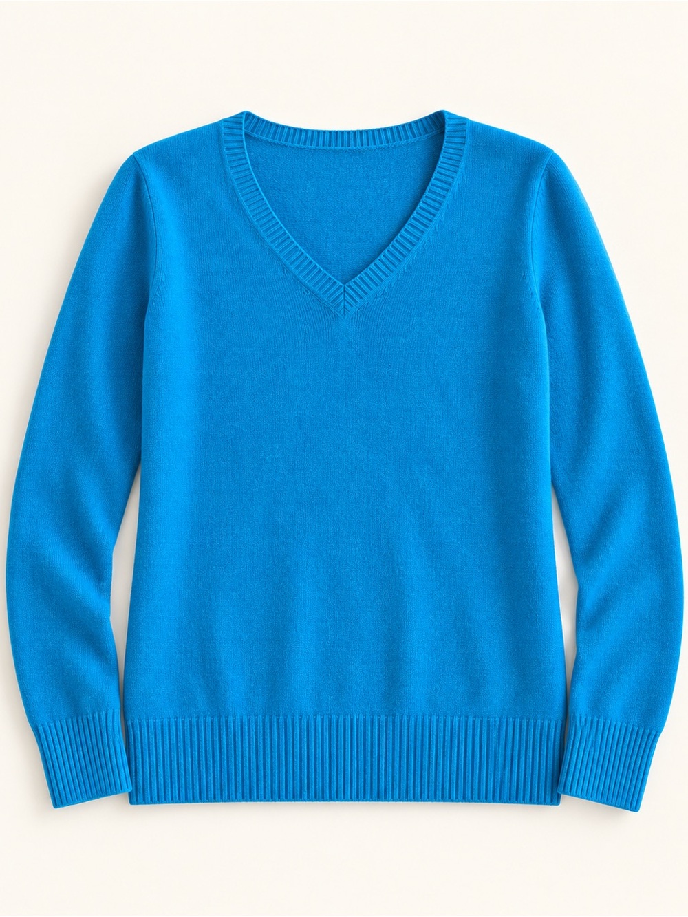 Classic cashmere V-Neck Women's Sweater in Bright Blue